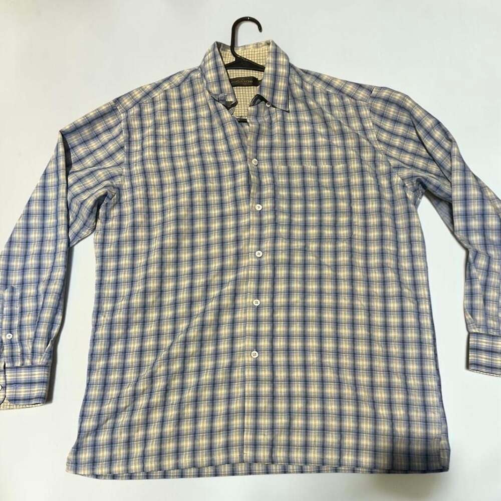 Bugatchi Uomo Blue Plaid Button Down Shirt XL